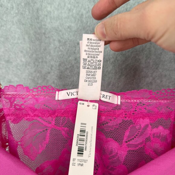 Victorias Secret Womens Adjustable Lace Trim Crop Cami Top Size L Hot Pink NEW - Picture 6 of 9